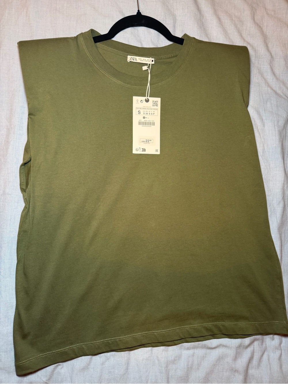 Zara Olive Green Padded-Sleeve Tank Top